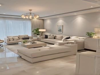 Sofa and furniture planning for modern living room interior design