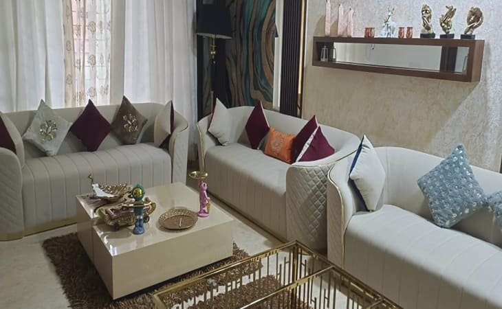 living room interior design with custom furniture and lighting design